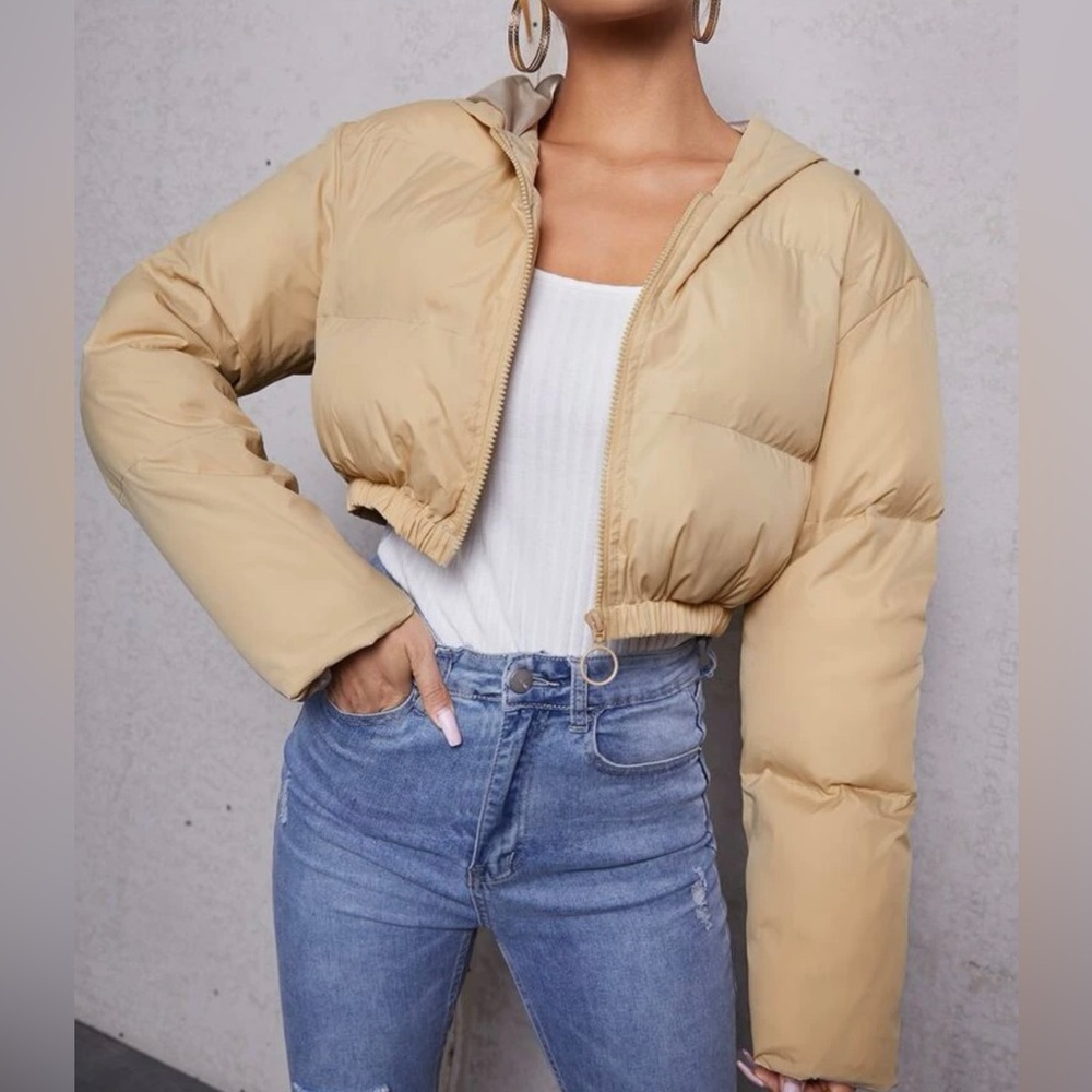 Shein Cropped Puffer Jacket, Size XL, Tan or Beige Color